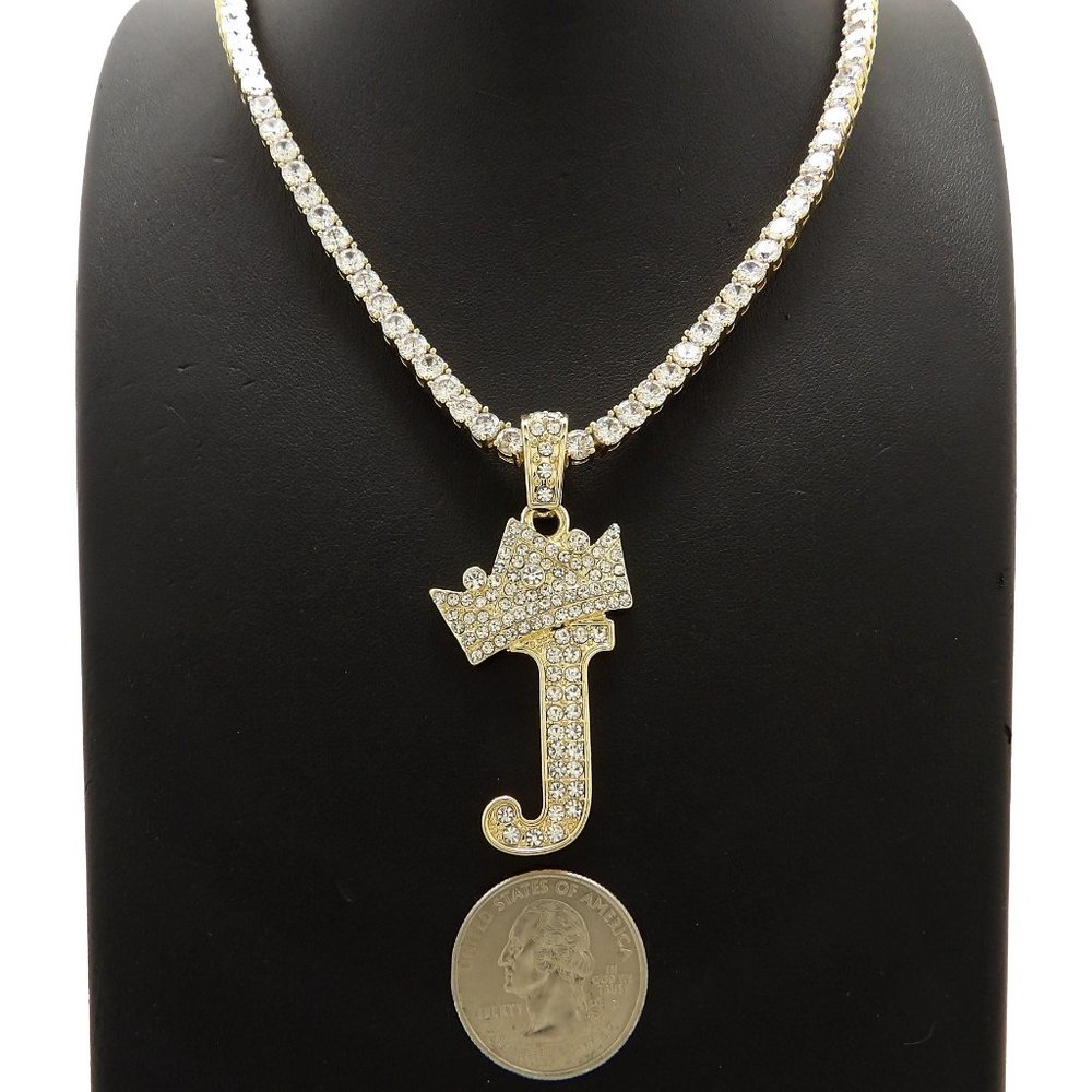 Initial Letter "J" Pendant Tennis Chain Necklace